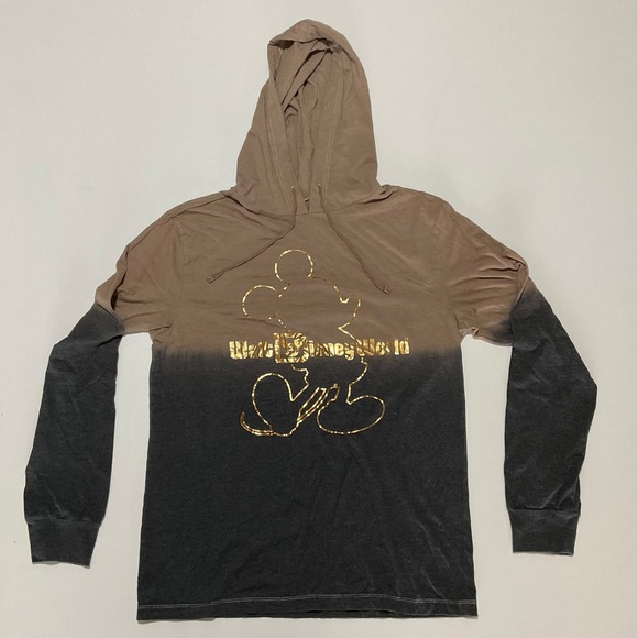Disney Parks Other - Disney Parks Mickey Mouse Walt Disney World Ombre Hooded Shirt Tan Grey Small